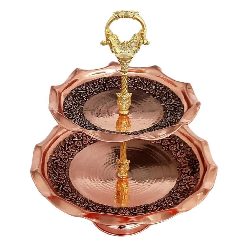 شیرینی خوری مسی مدل دوطبقه طرح رزگل کد 10