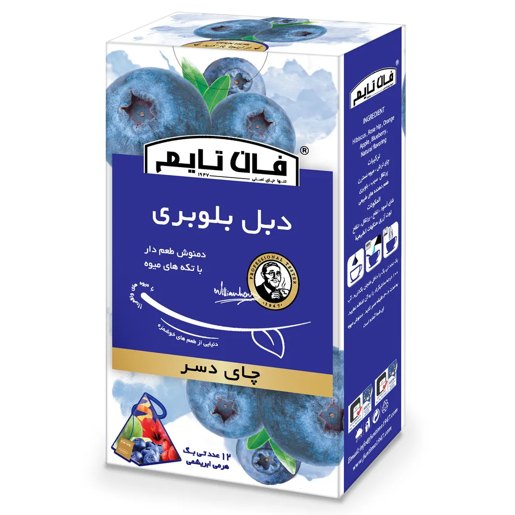 چای میوه ای طعم دار با تکه های میوه دبل بلوبری فان تایم بسته 12 عددی