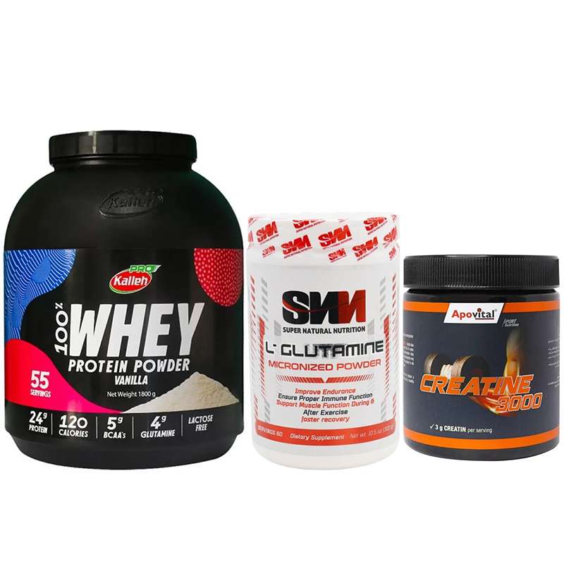 پودر پروتئین بیسکوئیت کاله پرو - 1800 گرم + ال گلوتامین اس ان ان -300 گرم + کراتین آپوویتال- 250 گرم