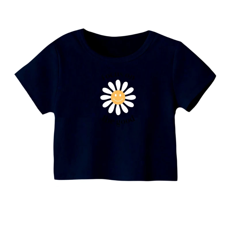 کراپ‌ تی‌شرت آستین کوتاه زنانه مدل تکست مینیمال کد05