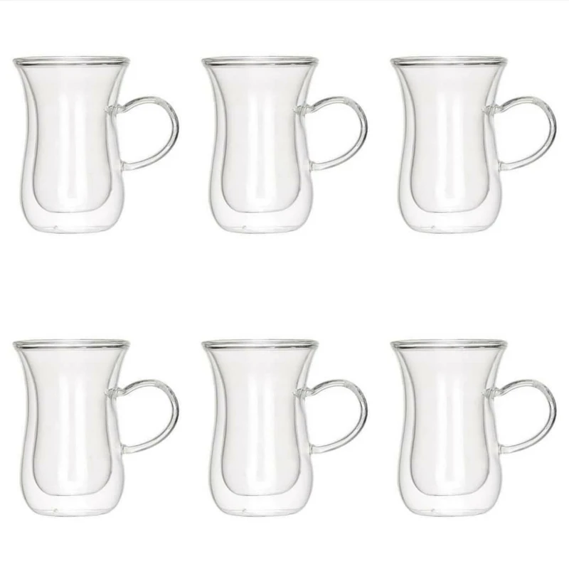 استکان مدل دوجداره کمر باریک کد b80 بسته 6 عددی