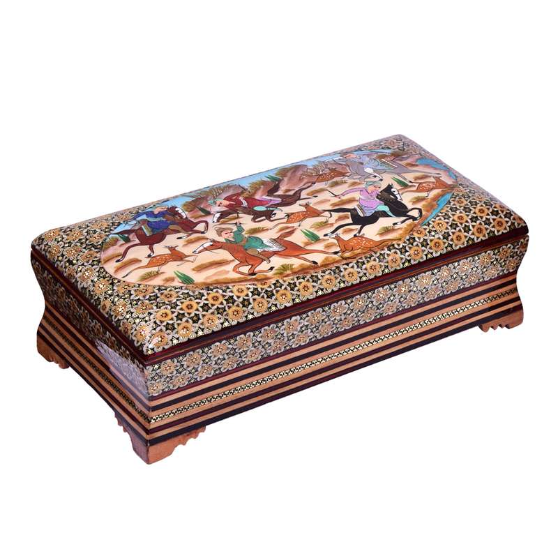 جعبه کارد و چنگال خاتم کاری مدل شکار جیران BK
