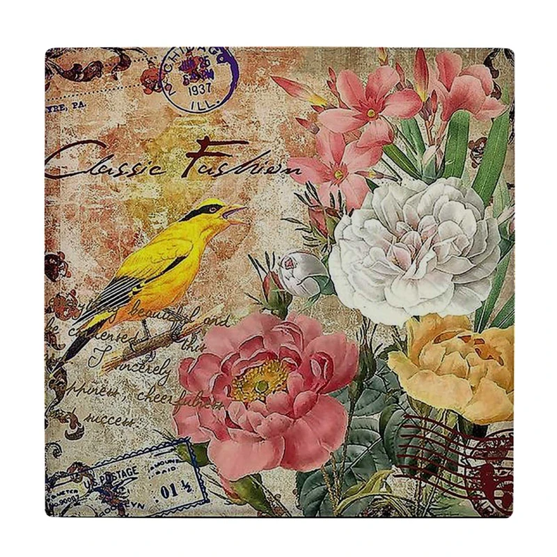  زیر لیوانی  طرح نقاشی پرنده و بوته گل ها کد    6167379_5488