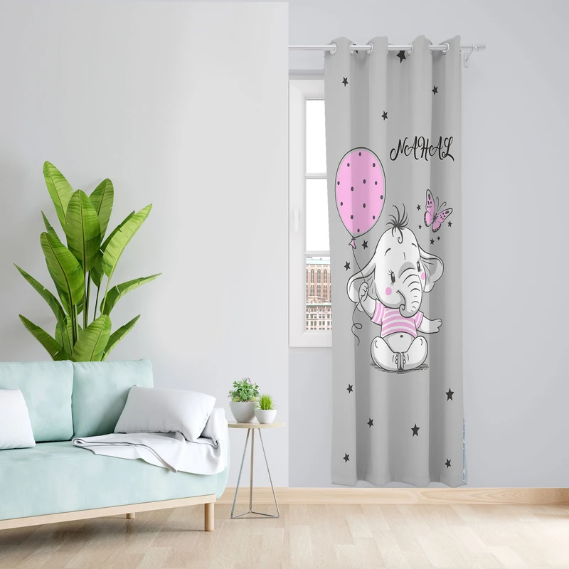 پرده مدل کودک مخمل پانچی طرح بچه فیل کد 1937 سایز 200x140 سانتی متر