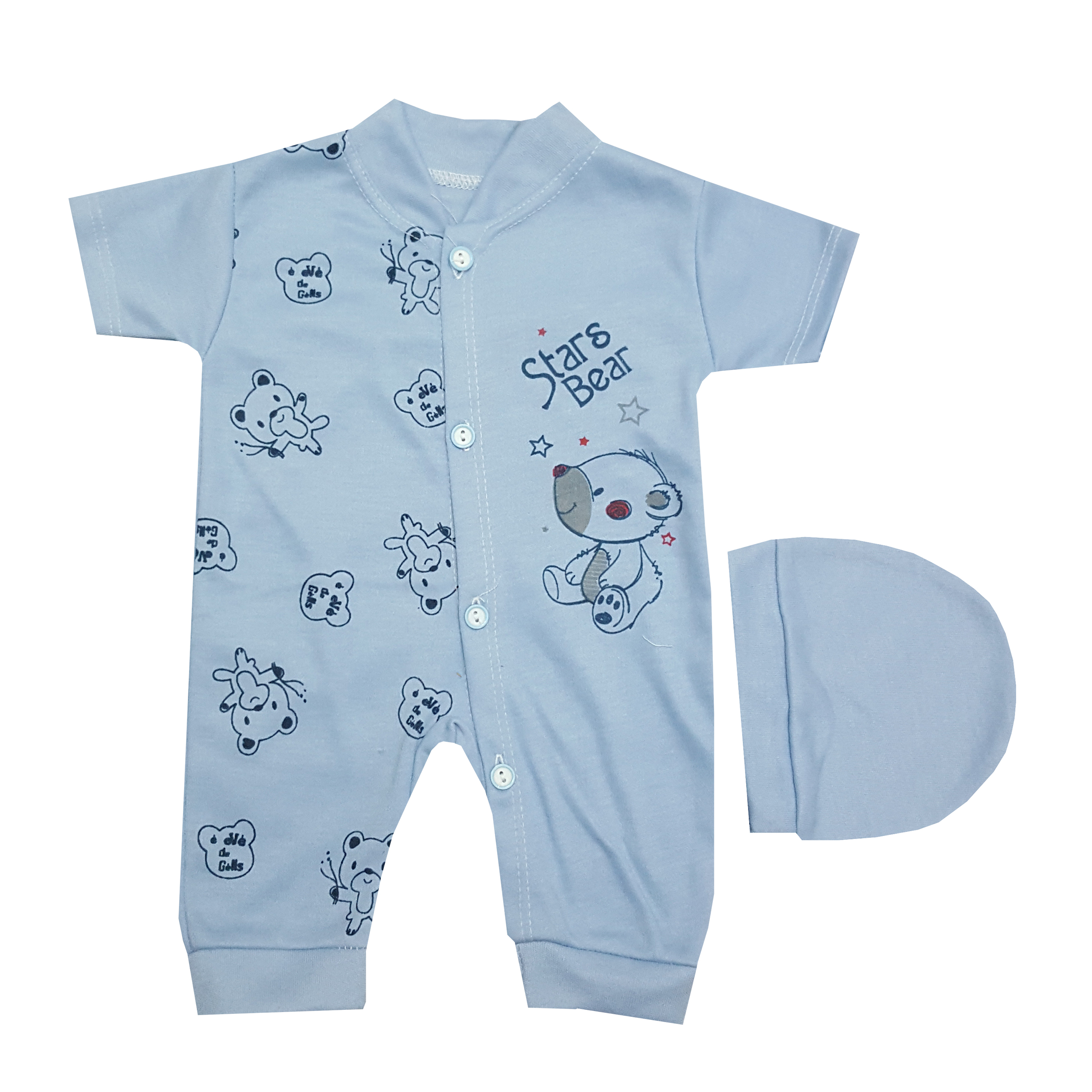 ست سرهمی و کلاه نوزادی مدل خرس و ستاره رنگ آبی