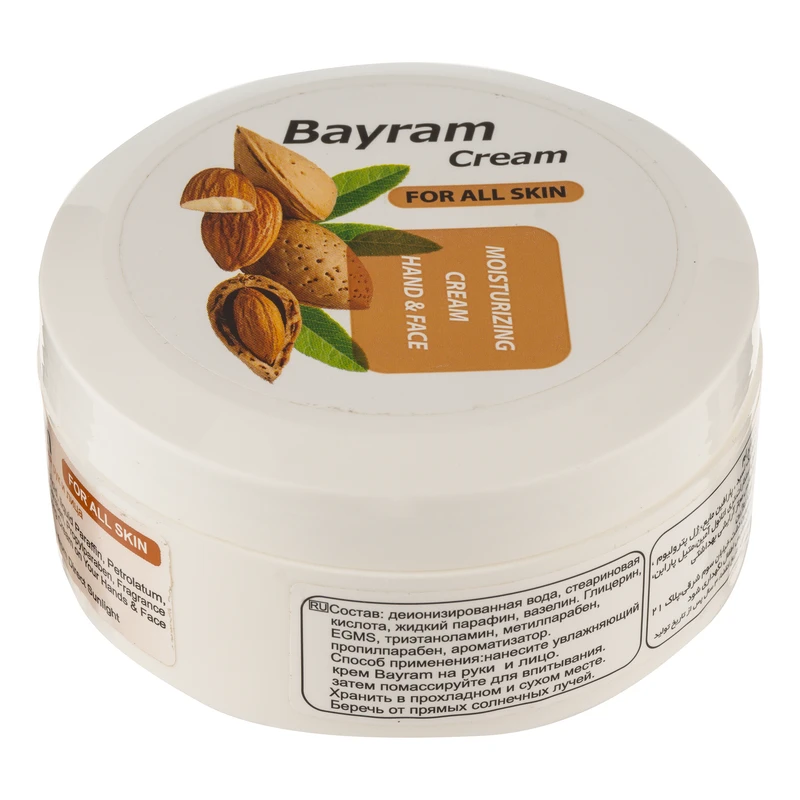 کرم مرطوب کننده دست و صورت بایرام مدل بادام مناسب برای انواع پوست حجم 150 میلی لیتر