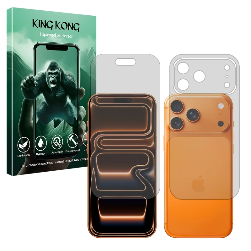 محافظ صفحه نمایش شفاف کینگ کونگ مدل Tough مناسب برای گوشی موبایل اپل iPhone 17 Pro به همراه محافظ پشت گوشی