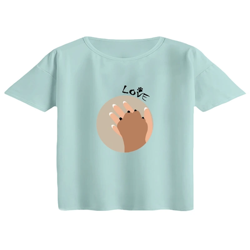 کراپ تی‌شرت آستین کوتاه زنانه مدل دوستدار حیوانات