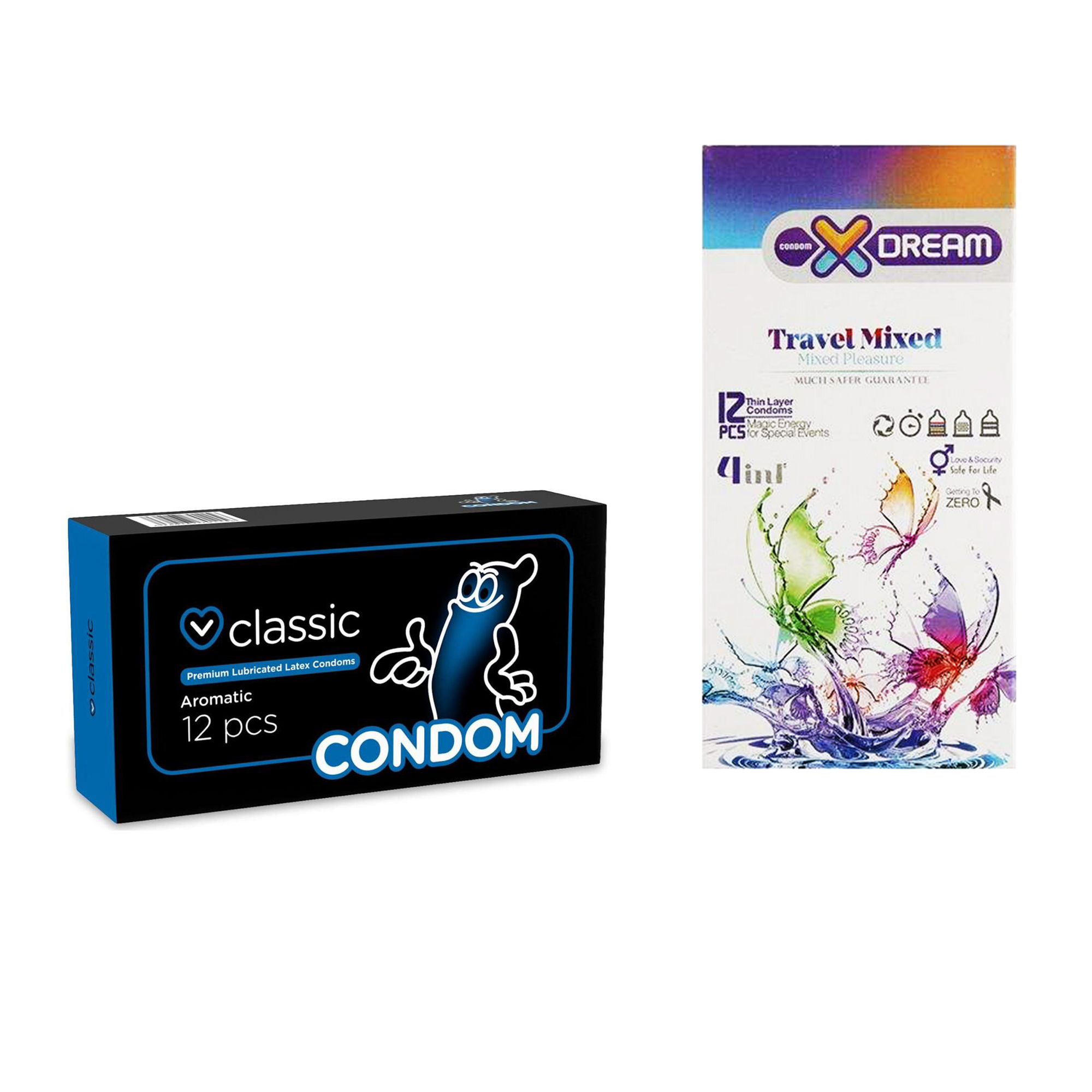 کاندوم ایکس دریم مدل Travel Mixed بسته 12 عددی به همراه کاندوم کاندوم مدل Classic بسته 12 عددی