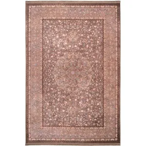 فرش ماشینی 1200 شانه محتشم زمینه قهوه‌ای حاشیه قهوه ای مدل 2555032018 