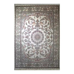 فرش ماشینی 1000 شانه زمینه کرم حاشیه کرم مدل 1010 گل برجسته