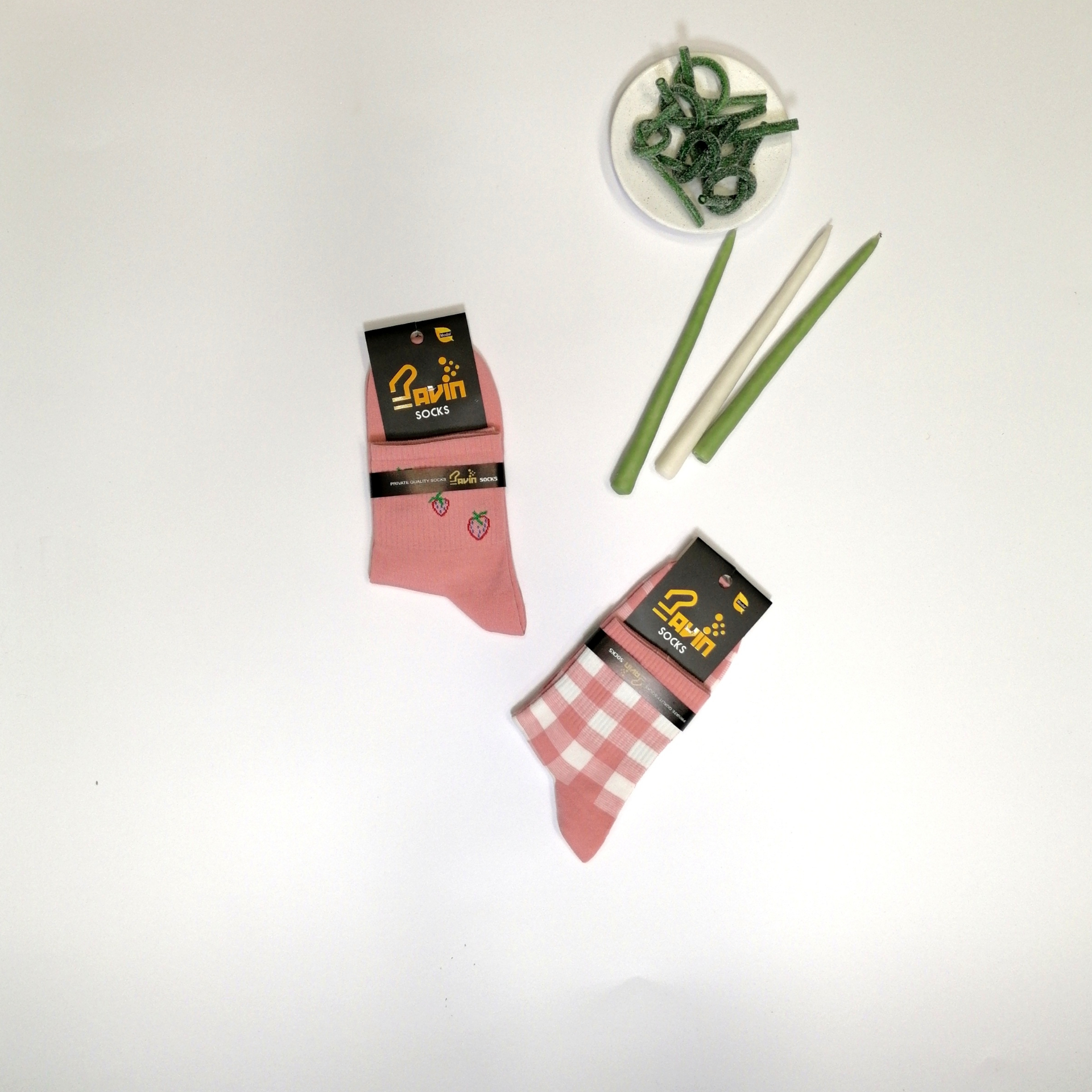 جوراب زنانه پاوین مدل توت فرنگی نیم ساق بسته 5 عددی