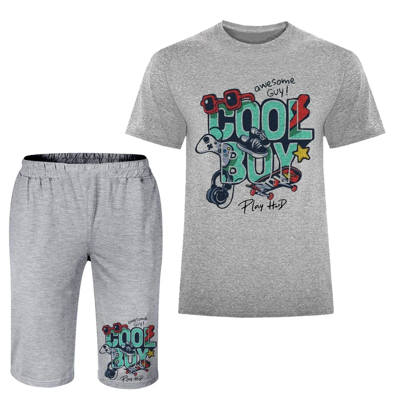 ست تی شرت آستین کوتاه و شلوارک راحتی مردانه مدل A271 رنگ طوسی