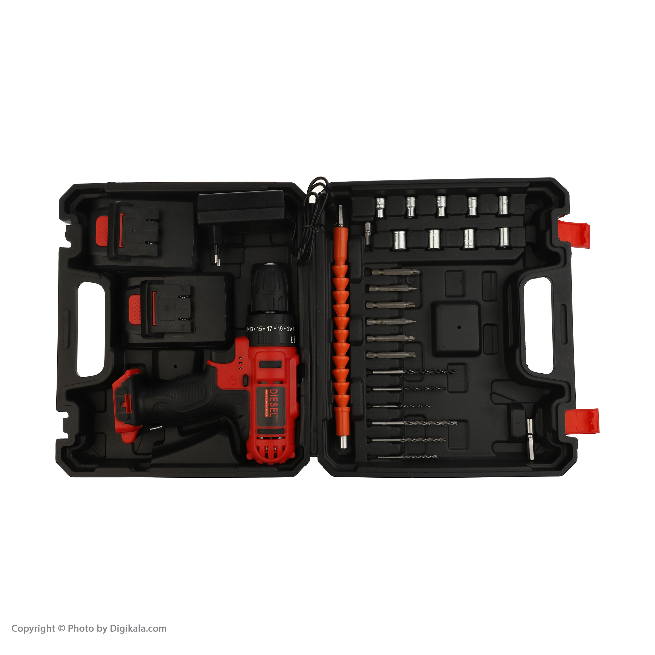مجموعه 26 عددی دریل پیچ گوشتی چکشی شارژی دیزل پلاس مدل 24003