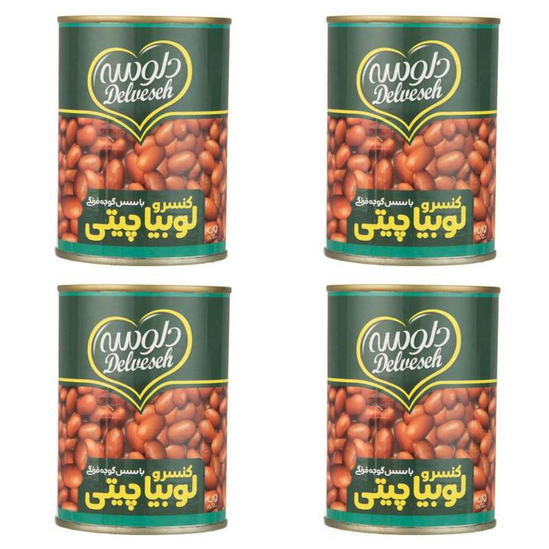 کنسرو لوبیا چیتی با سس گوجه فرنگی دلوسه - 400 گرم بسته 4 عددی