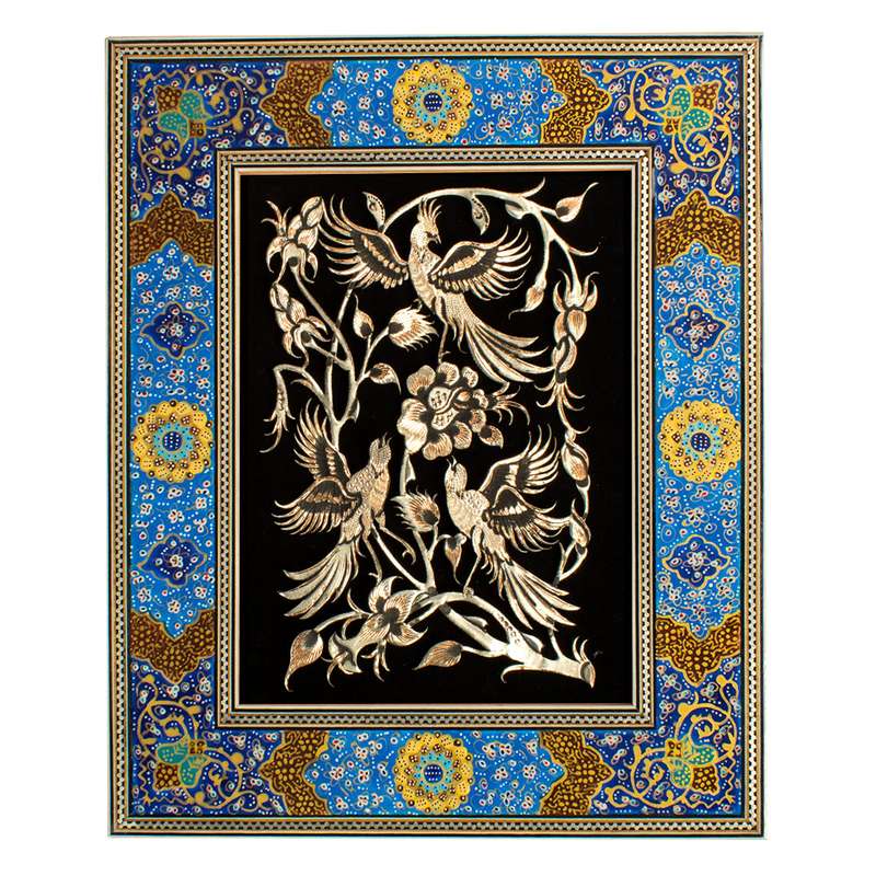تابلو قلمزنی طرح گل و مرغ کد 1824-10
