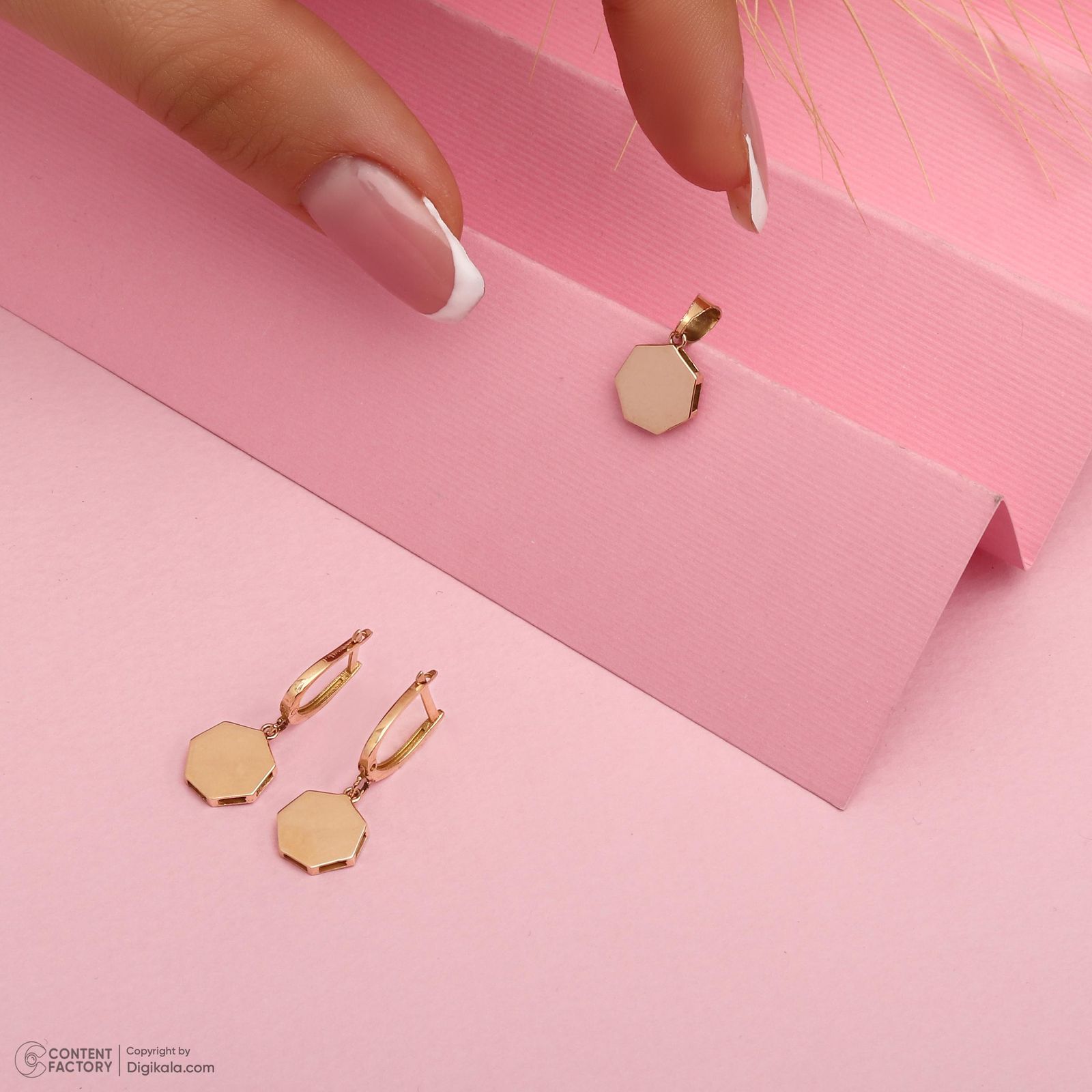 نیم ست طلا 18 عیار زنانه حافا گلد مدل شش ضلعی کد nim02 -  - 4