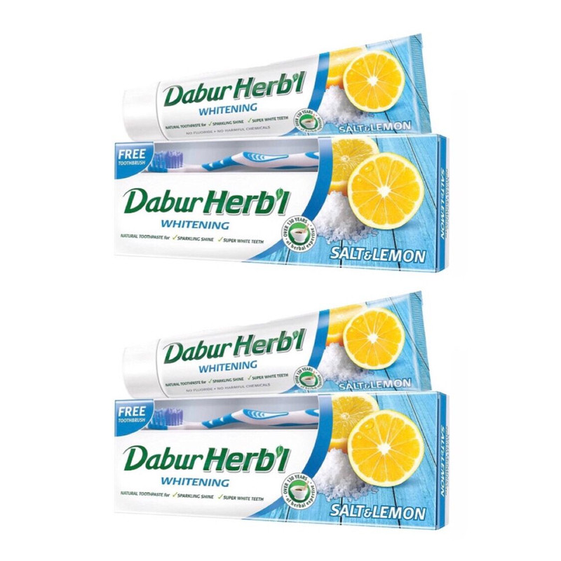 خمیر دندان دابور هربال مدل whitening حجم 150 میلی لیتر به همراه مسواک با برس متوسط مجموعه 2 عددی خمیر دندان دابور هربال مدل whitening حجم 150 میلی لیتر به همراه مسواک با برس متوسط مجموعه 2 عددی