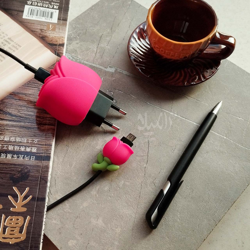 محافظ کابل طرح فانتزی گل مدل Flowers به همراه محافظ شارژر دیواری مجموعه 4 عددی