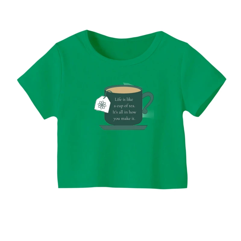 کراپ‌ تی‌شرت آستین کوتاه زنانه مدل چای