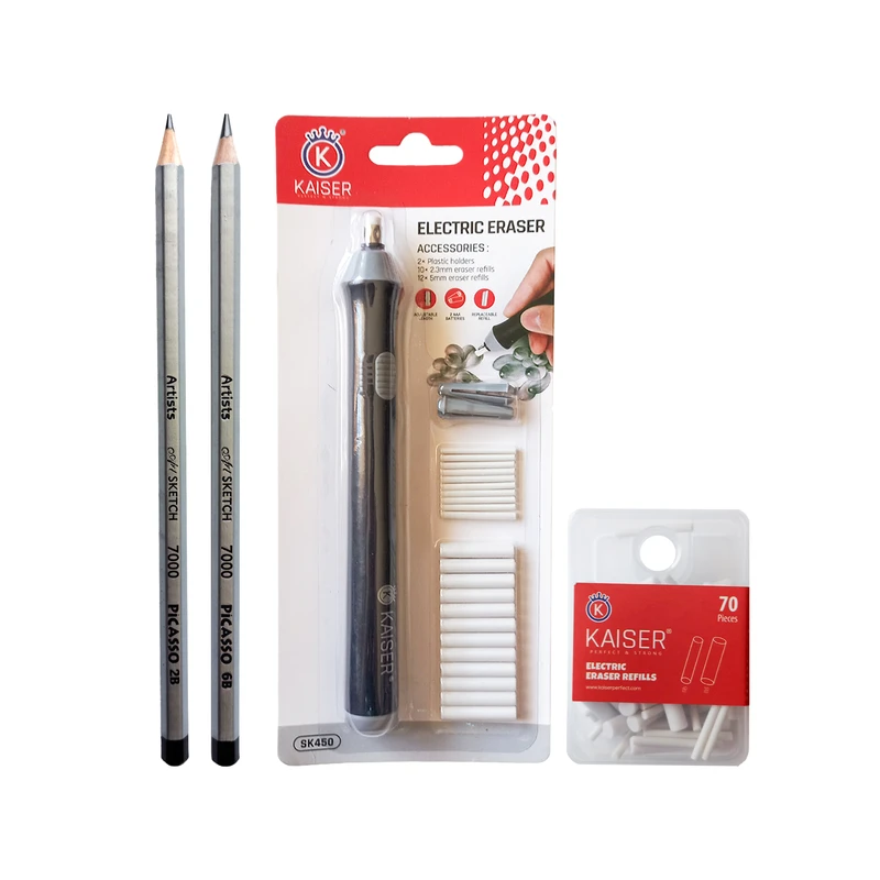 پاک کن برقی کایزر مدل حرفه ای کد SK450 به همراه یدک و مداد طراحی بسته 4 عددی پاک کن برقی کایزر مدل حرفه ای کد SK450 به همراه یدک و مداد طراحی بسته 4 عددی