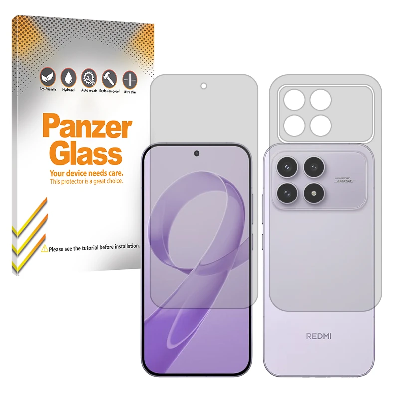 محافظ صفحه نمایش شفاف پنزر گلس مدل تمام چسب مناسب برای گوشی موبایل شیائومی Redmi K90 به همراه محافظ پشت گوشی