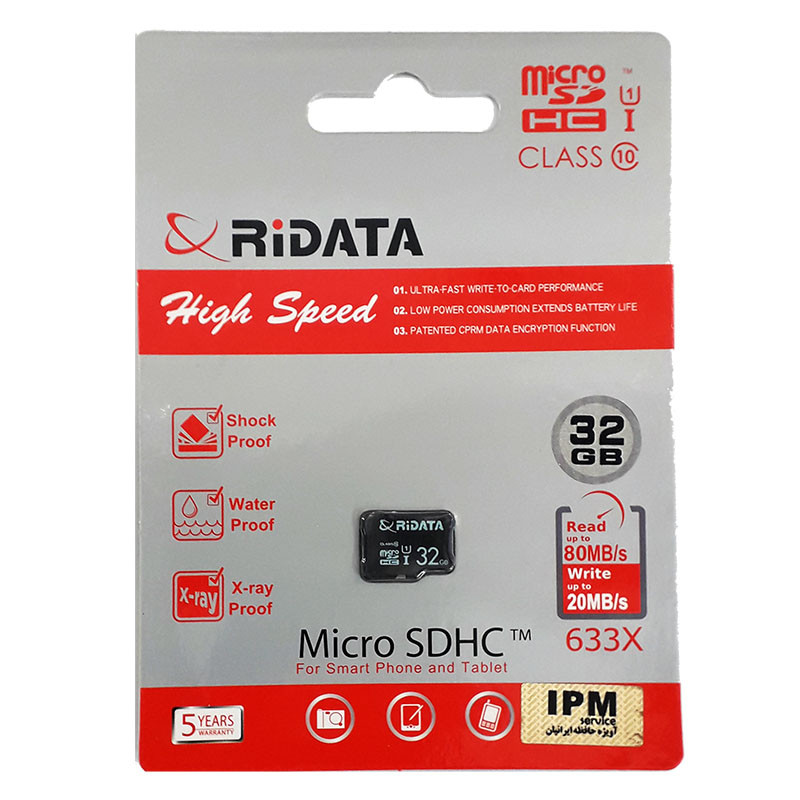 کارت حافظه micro sd hc ری دیتا مدل 633x کلاس 10 استاندارد TUSDH16GBU1 سرعت 80mb ظرفیت 32 گیگابایت
