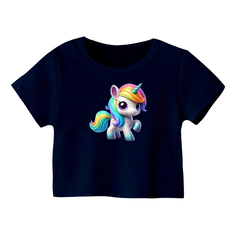 کراپ‌ تی‌شرت آستین کوتاه زنانه مدل یونیکورن کد ۴