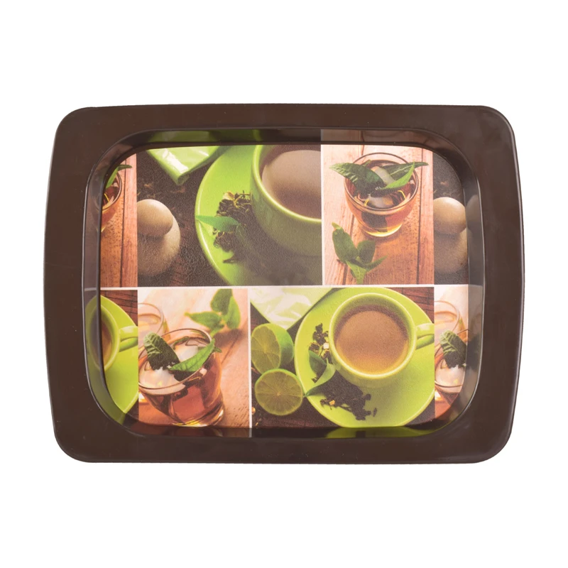سینی بدون دسته مهروز مدل 2001 طرح فنجان سایز 22×29 سانتی متر
