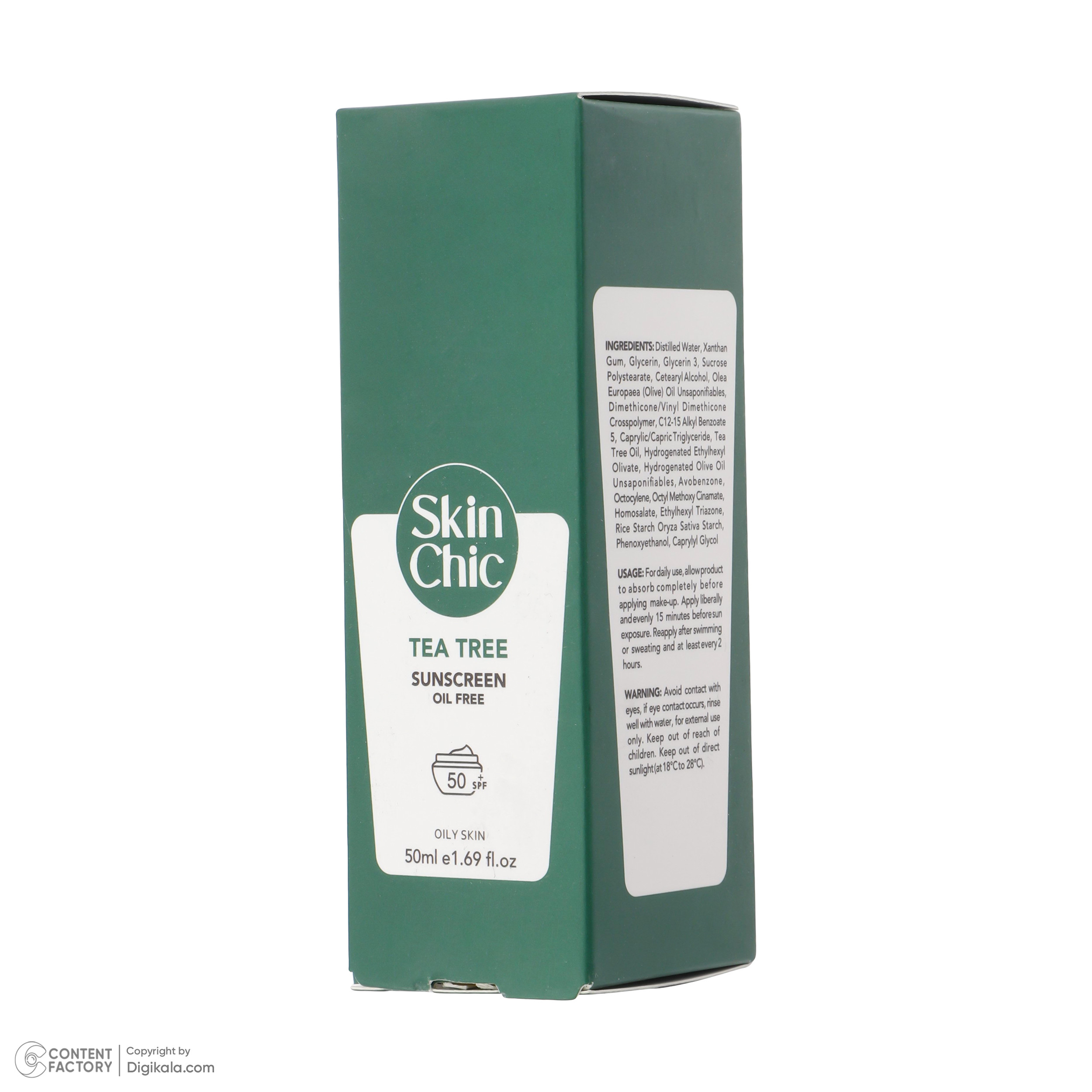 کرم ضد آفتاب بدون رنگ SPF 50 اسکین شیک مدل Tea Tree ‌مناسب پوست‌های چرب حجم 50 میلی‌لیتر