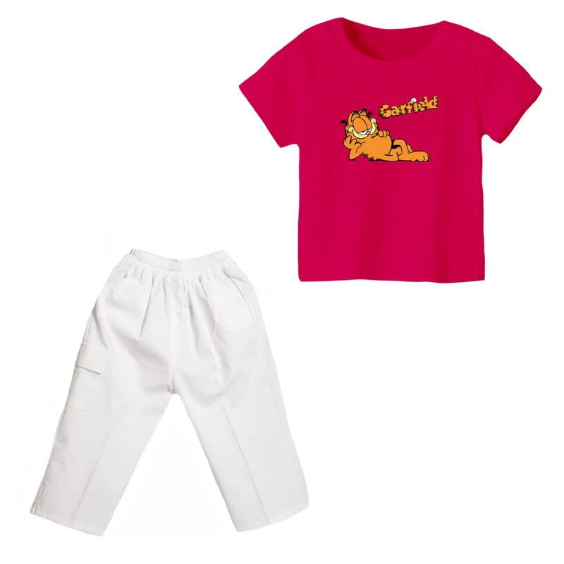 ست تی شرت و شلوارک دخترانه مدل گارفیلد کد ۳