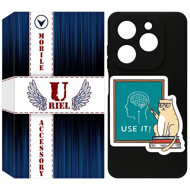 کاور یوریل مدل KSH کد 95 طرح گربه عاقل مناسب برای گوشی موبایل تکنو Spark 20 / Spark Go 2024