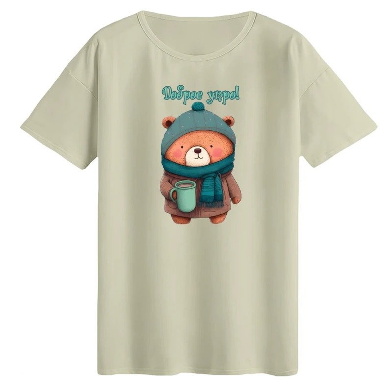 تی‌شرت لانگ آستین کوتاه زنانه مدل خرس و شال گردن