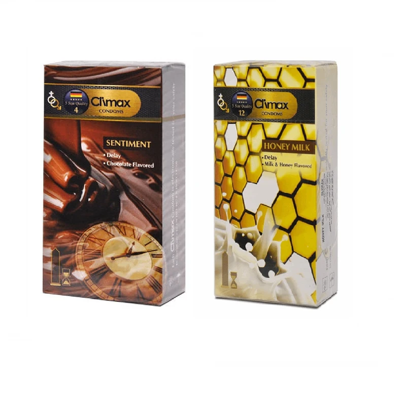 کاندوم کلایمکس مدل Sentiment بسته 12 عددی به همراه کاندوم کلایمکس مدل Honey Milk  بسته 12 عددی
