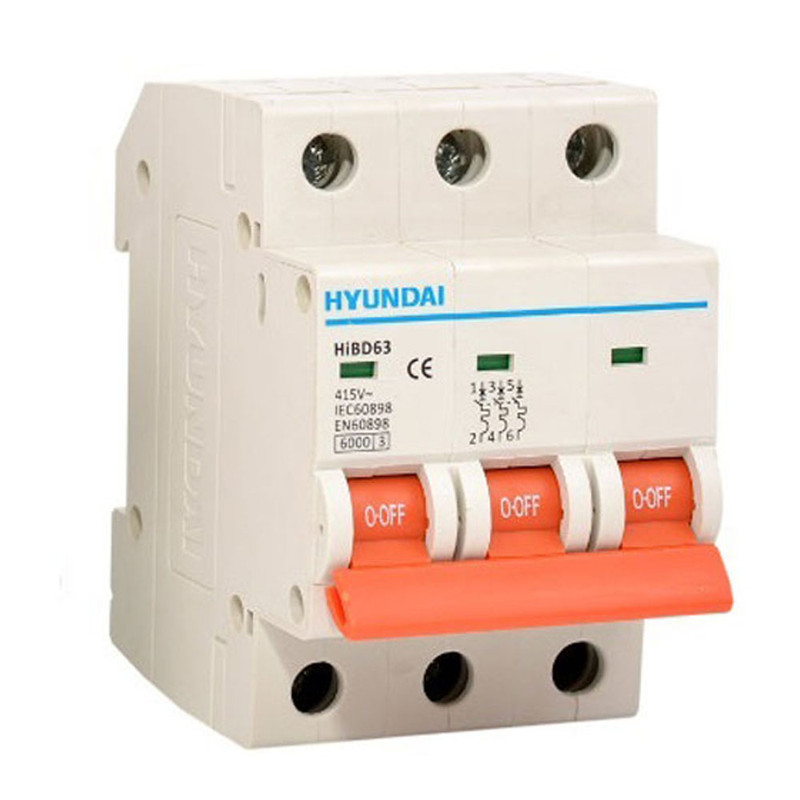 فیوز مینیاتوری سه فاز 63 آمپر هیوندای مدل C63 فیوز مینیاتوری سه فاز 63 آمپر هیوندای مدل C63