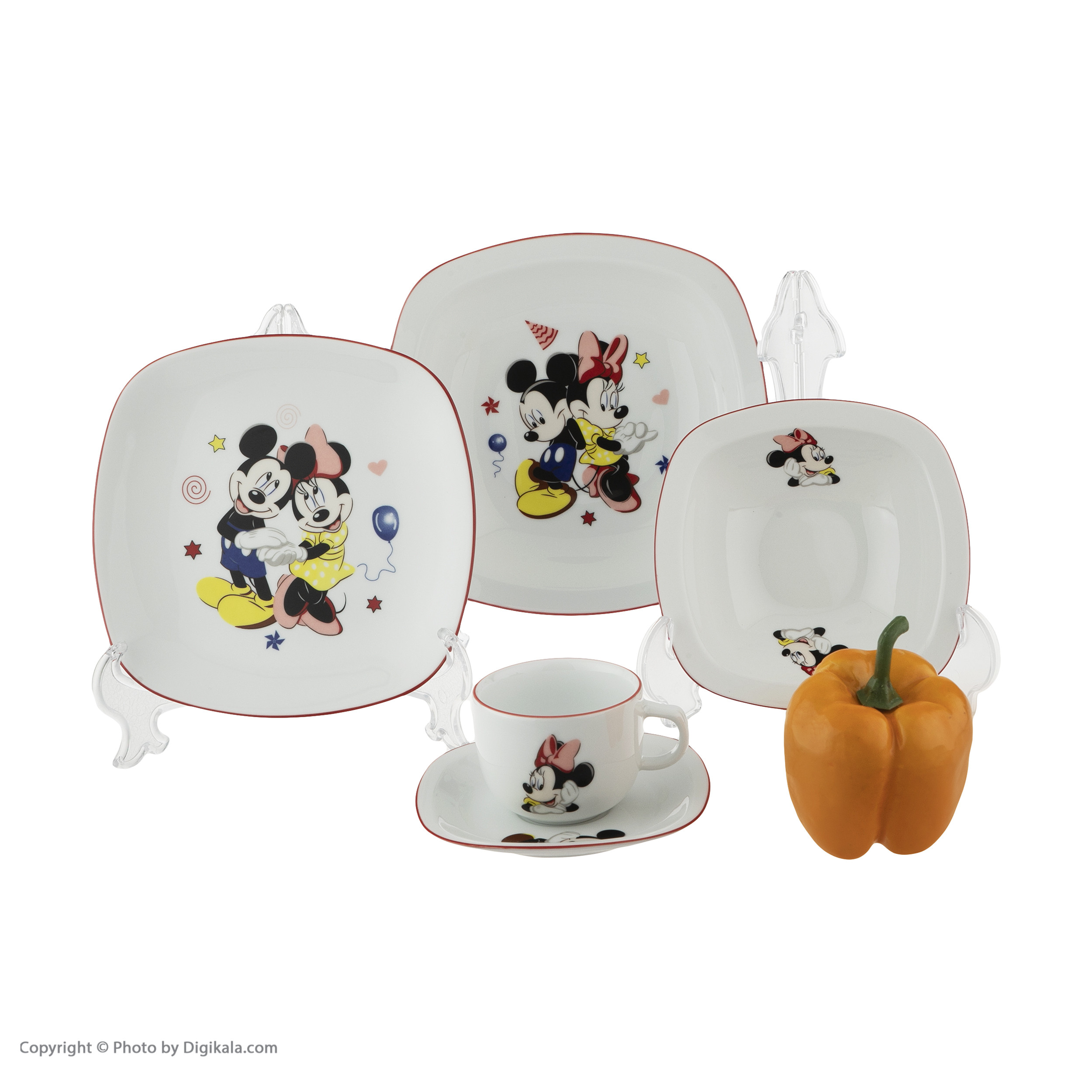 سرویس غذا خوری 5 پارچه کودک چینی زرین ایران سری کواترو مدل Mickey Mouse درجه عالی سرویس غذا خوری 5 پارچه کودک چینی زرین ایران سری کواترو مدل Mickey Mouse درجه عالی