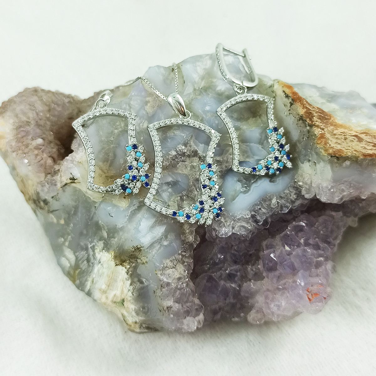 نیم ست نقره زنانه سلین کالا مدل مستطیل کد pc1-3