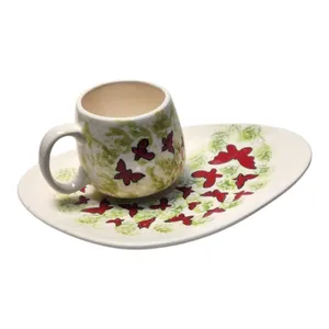 ست ماگ و بشقاب سرامیکی مدل پروانه کد 0390404