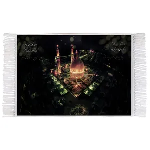 فرش ماشینی دیوارکوب اطلس آبی طرح بین الحرمین کربلا حرم امام حسین مدل T2831 