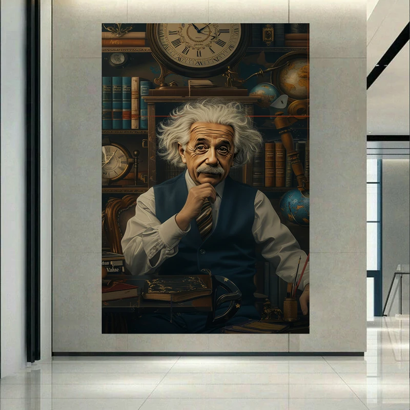 تابلو بوم طرح مخمل آلبرت انیشتین مدل اتاق کار کد AR305362