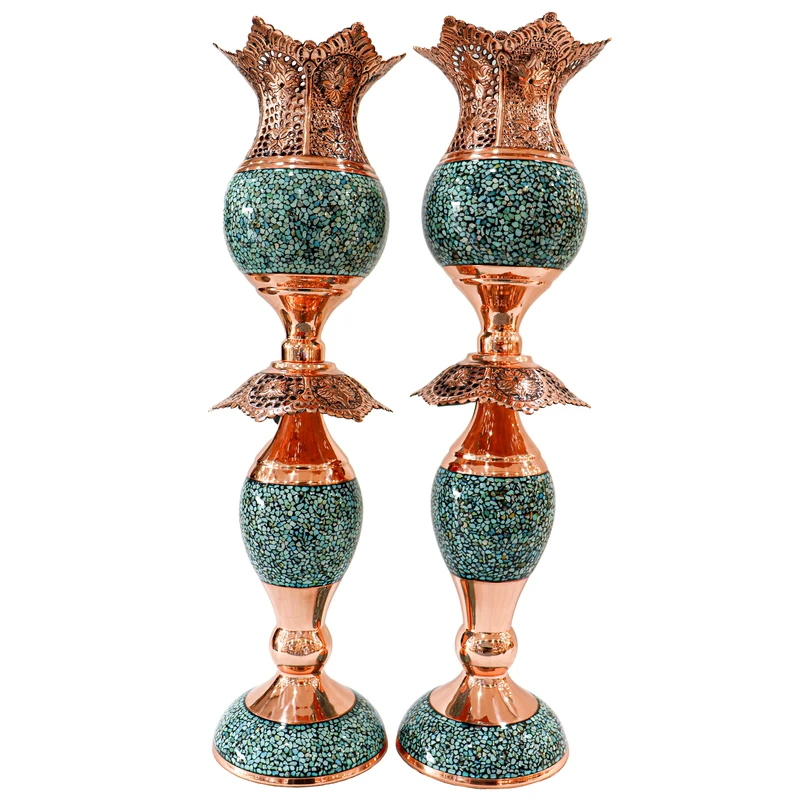 شمعدان فیروزه کوبی مدل لاله کد 55 بسته 2 عددی