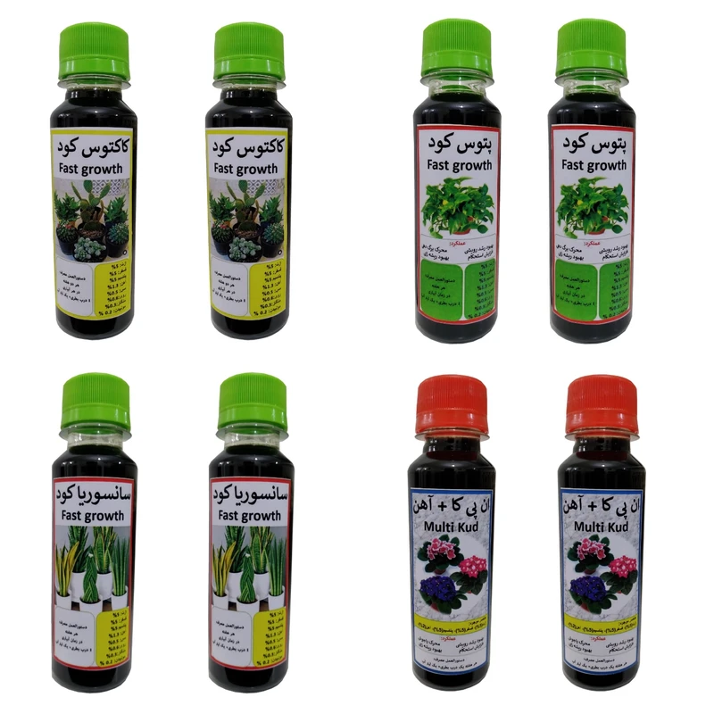 کود مایع پتوس و کاکتوس و سانسوریا و ان پی کا آلی مدل A حجم 120 میلی لیتر بسته 8 عددی