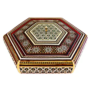 شکلات خوری خاتم کاری مدل داخل شیشه ای طرح 6 ضلعی کد Hexagon-n1