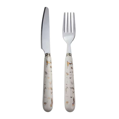 ست کارد و چنگال میوه خوری 12 پارچه  طرح سنگ مدل سرامیکی