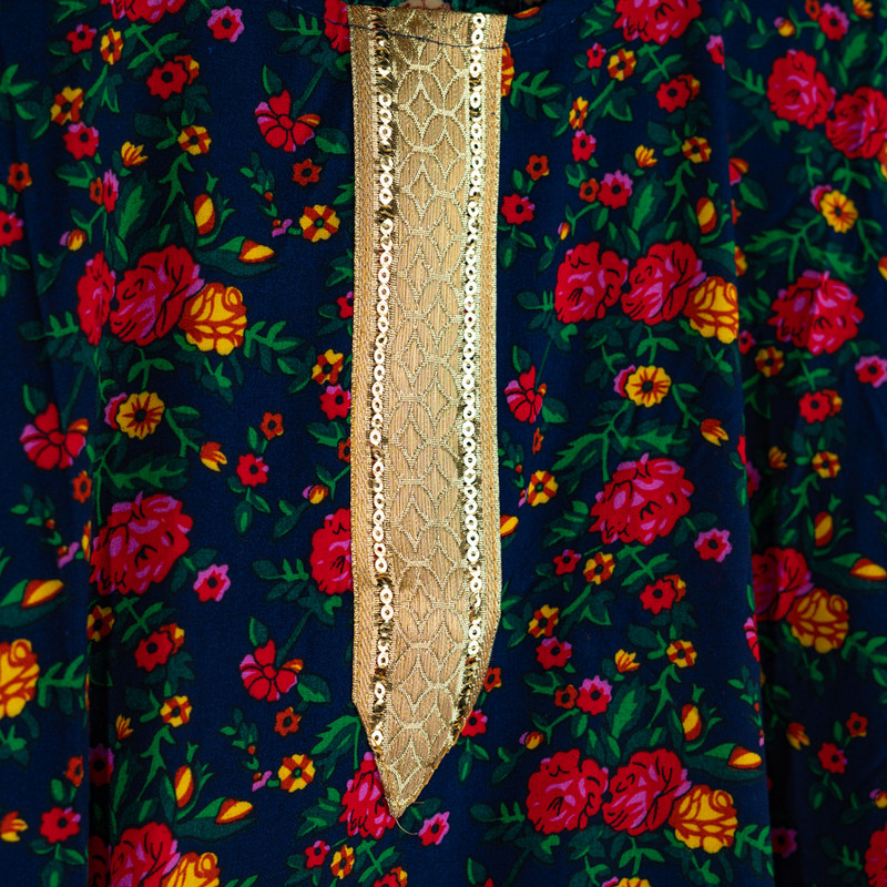 پیراهن ساحلی یقه گرد زنانه مدل طلاکوب  رنگ سرمه‌ای