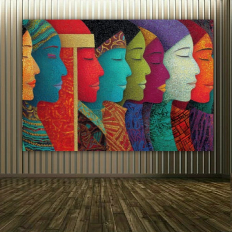 پوستر پارچه ای طرح مخمل  نقاشی انتزاعی مدل چهره‌ زنان رنگارنگ کد BK27226