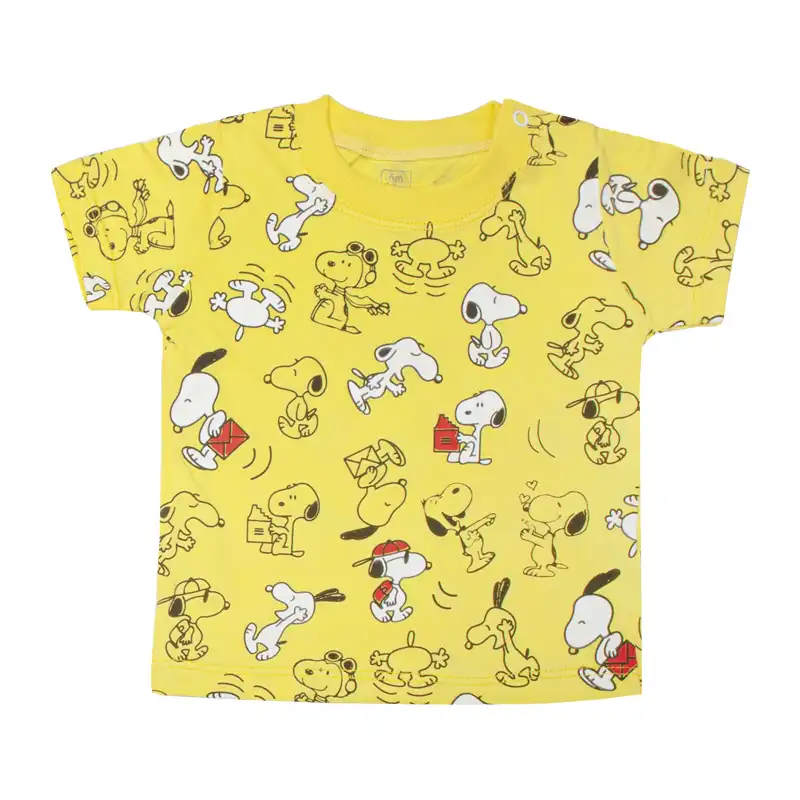 تی شرت آستین کوتاه نوزادی آدمک مدل  اسنوپی کد 150003 نگ زرد لیمویی