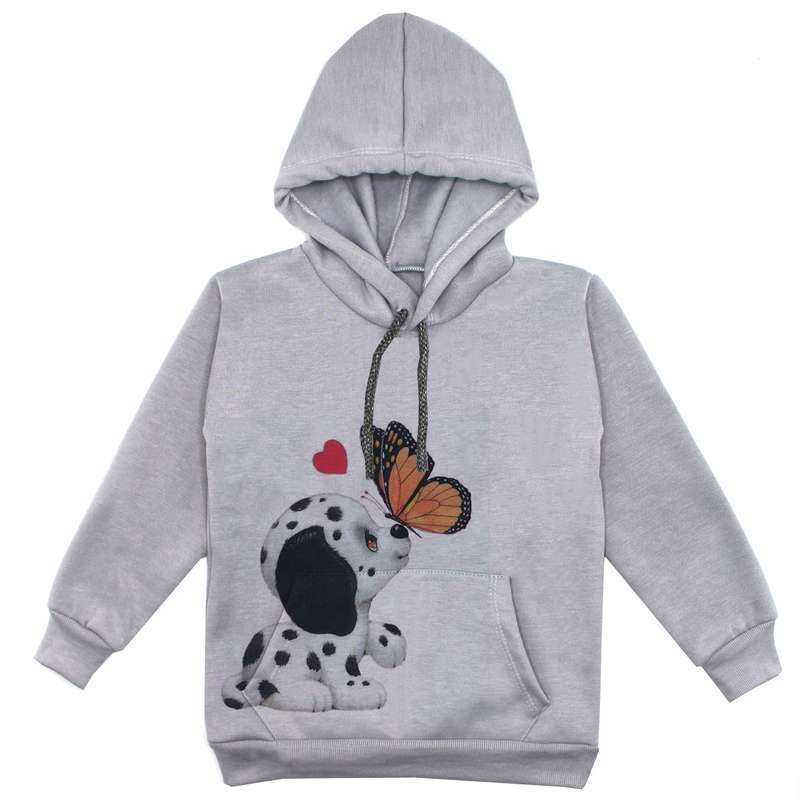 هودی دخترانه مدل سگ و پروانه F91 رنگ طوسی