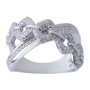 انگشتر نقره زنانه بازرگانی میلادی مدل فانتزی طرح زنجیر فول نگین برلیان بدون ریزش ابکاری رادیوم کد AWR_629