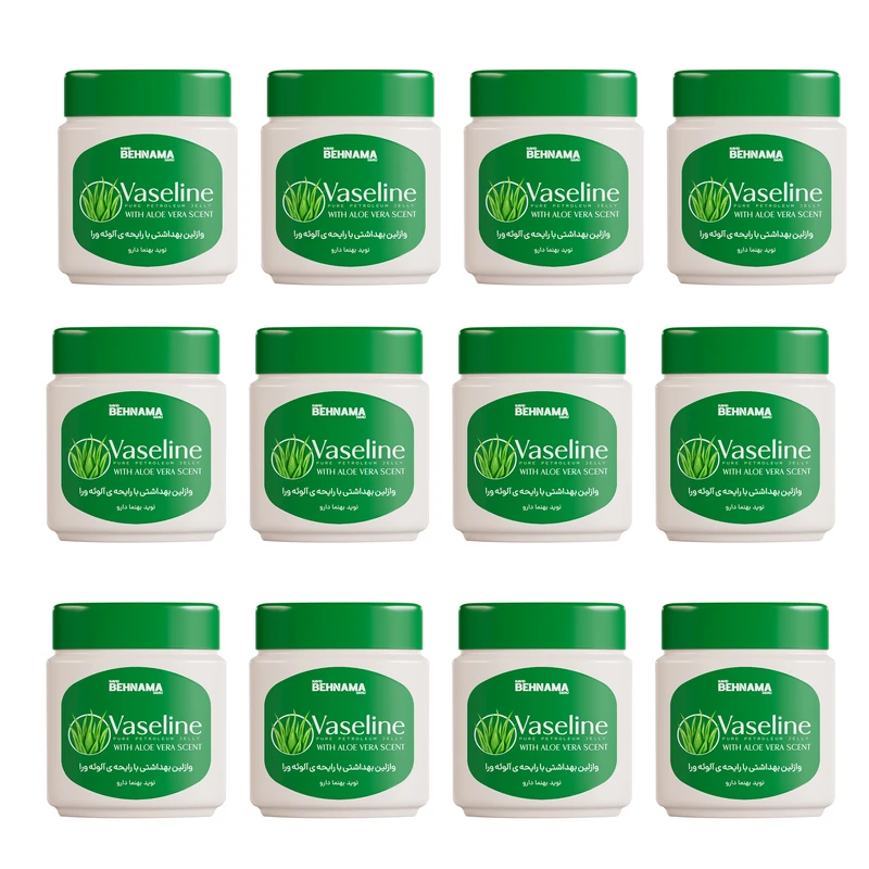 وازلین لب و  دست نوید بهنما دارو مدل ALOE VERA مناسب برای انواع پوست حجم 115 میلی‌لیتر مجموعه 12 عددی